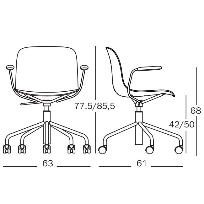 TROY (COLOURED) τροχήλατη καρέκλα με βραχίονες