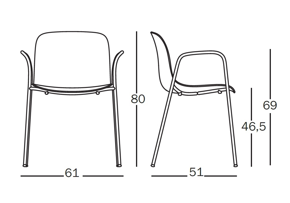 TROY 4 LEGS (TOTAL COLOURED) καρέκλα με βραχίονες - συσκευασία 4 τεμαχίων