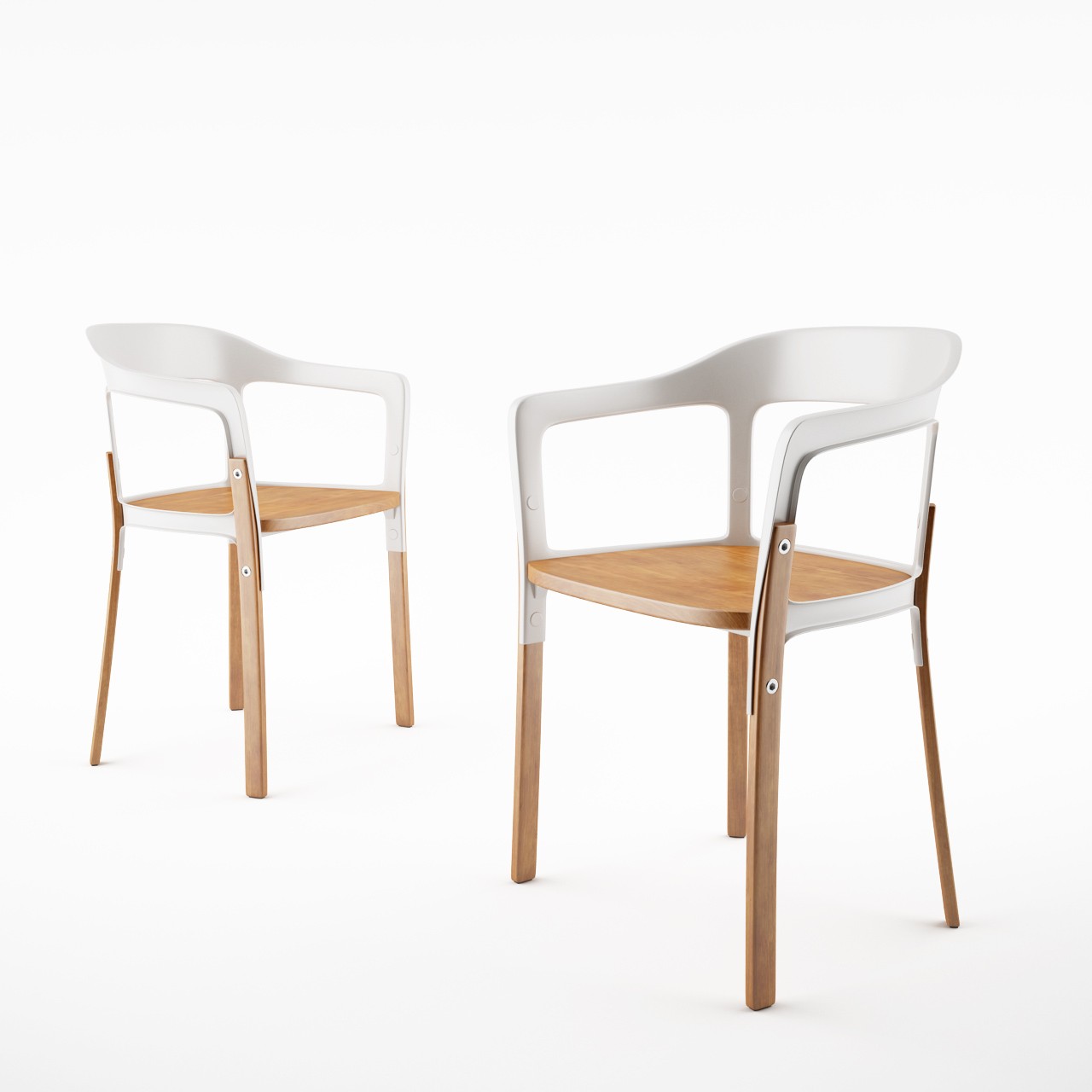 STEELWOOD καρέκλα από φυσικό ξύλο και μέταλλο βαμμένο λευκό Image 3